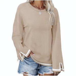 Lightweight Contrast Trim Long Sleeve Pullover Sweater